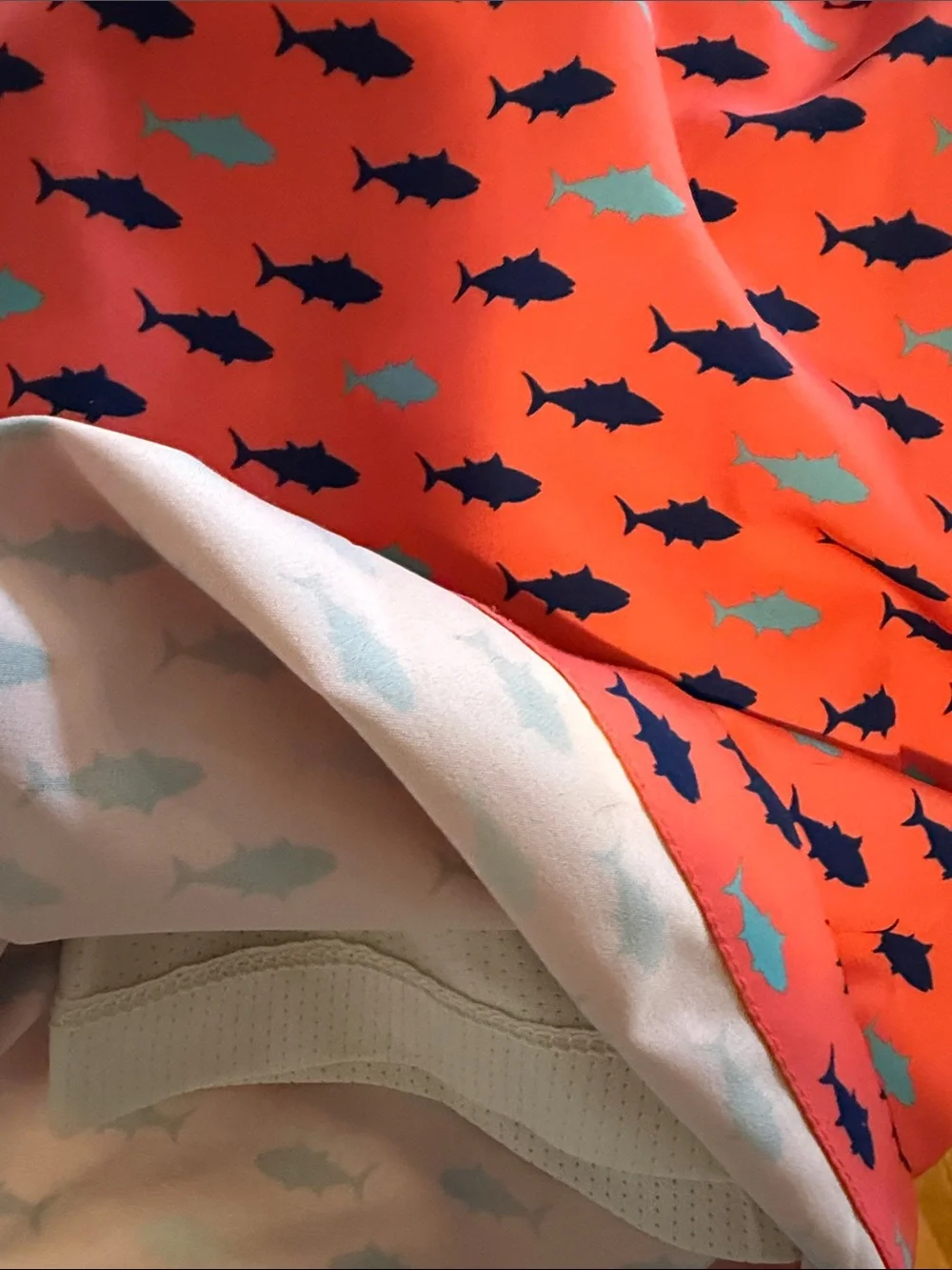 Abercrombie kids coral Swim Trunks with Blue Fish Print size 11/12